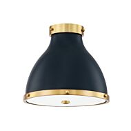 Painted No. 3 2-Light Flush Mount in Aged Brass with Darkest Blue