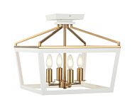 Mavonshire 1-Light Ceiling Mount in White with Aged Gold Brass