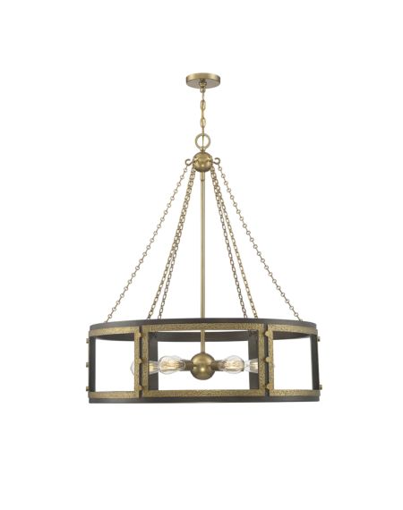 Lakefield 6-Light Pendant in Burnished Brass with Walnut