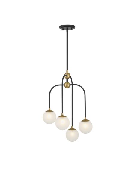 Couplet 4-Light Chandelier in Matte Black with Warm Brass Accents