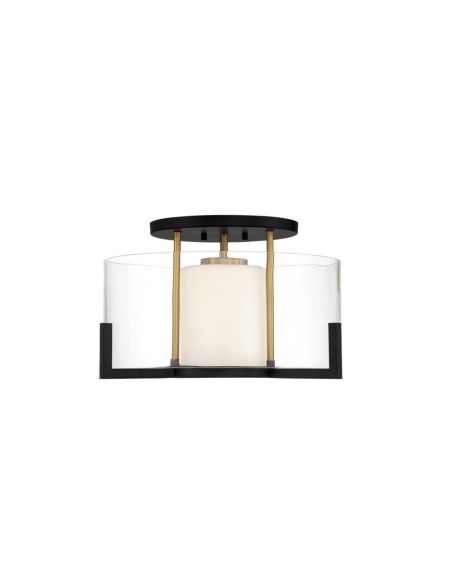 Eaton 1-Light Ceiling Light in Matte Black with Warm Brass Accents