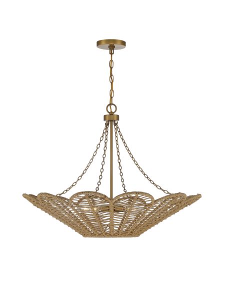 Cyperas 5-Light Pendant in Warm Brass and Rope