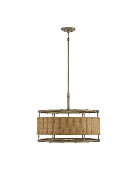 Arcadia 6-Light Pendant in Burnished Brass with Natural Rattan