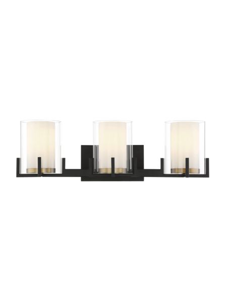Eaton 3-Light Bathroom Vanity Light in Matte Black with Warm Brass Accents