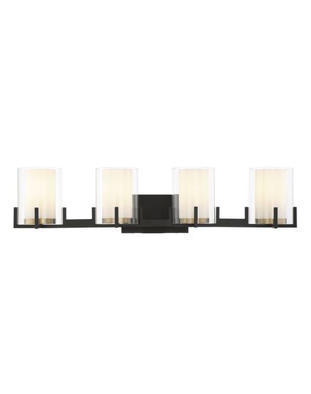 Eaton 4-Light Bathroom Vanity Light in Matte Black with Warm Brass Accents