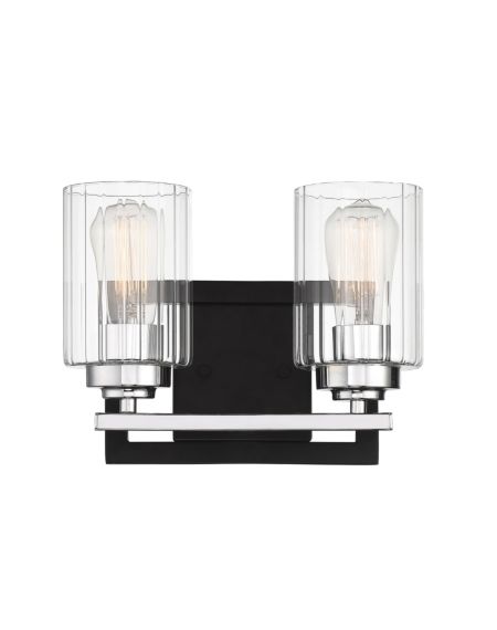 Redmond 2-Light Bathroom Vanity Light in Matte Black with Polished Chrome Accents