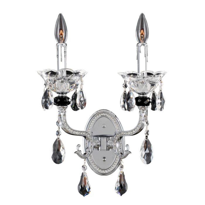 Allegri Faure 2 Light Wall Sconce in Chrome w/ Firenze Crystal