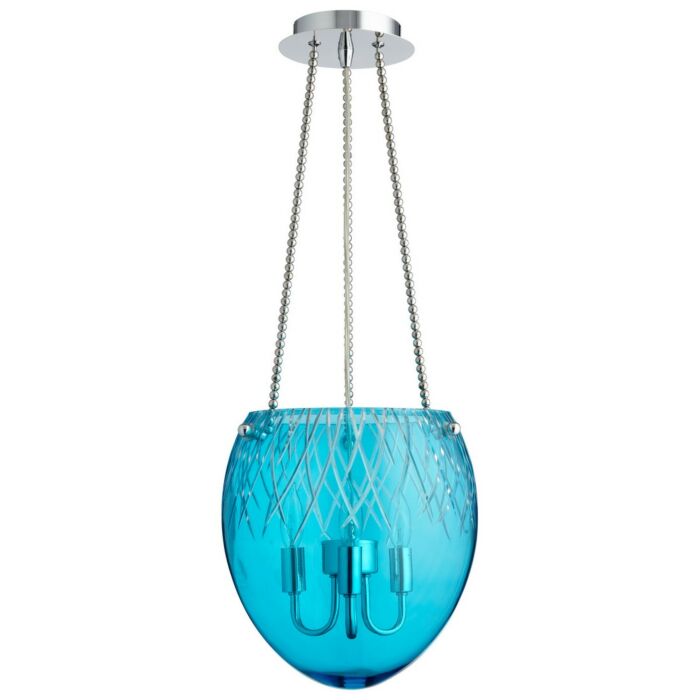 Cyan Design Spheroid 11 Inch Blue Etched Glass Pendant in Chrome