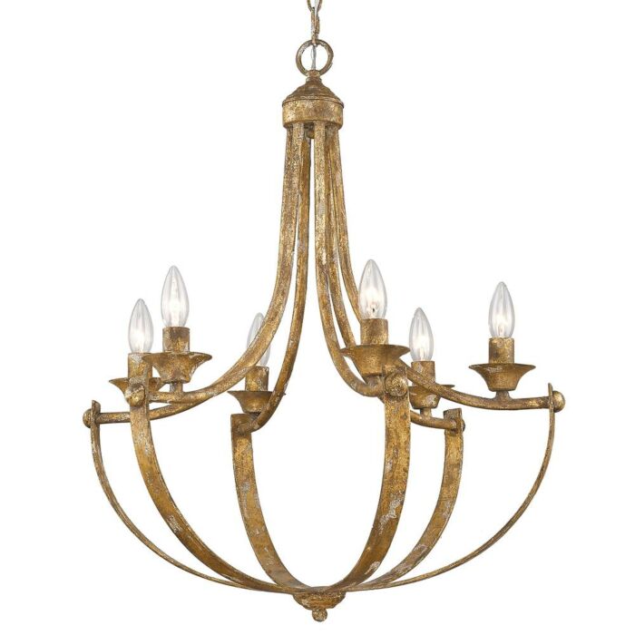 Golden Victoria 6 Light Rustic Chandelier in Heirloom Gold