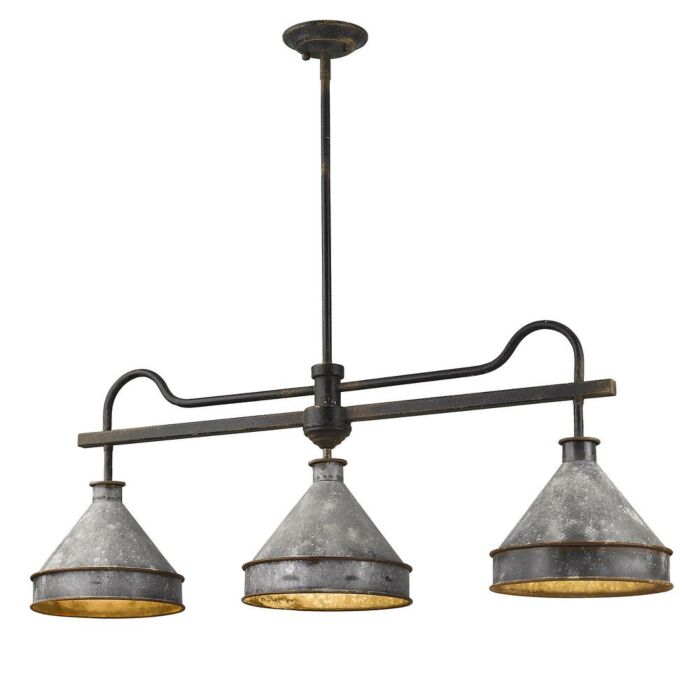 Golden Jasper 3 Light Pendant Light in Antique Black Iron