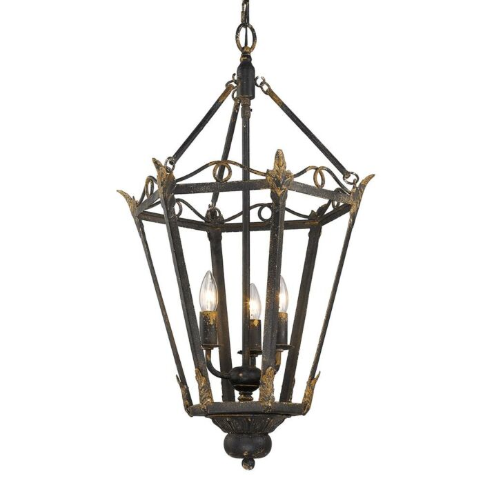 Golden Matilda 3 Light Pendant Light in Antique Black Iron