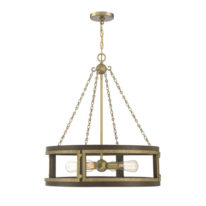 Savoy House Lakefield 4 Light Pendant in Burnished Brass with Walnut