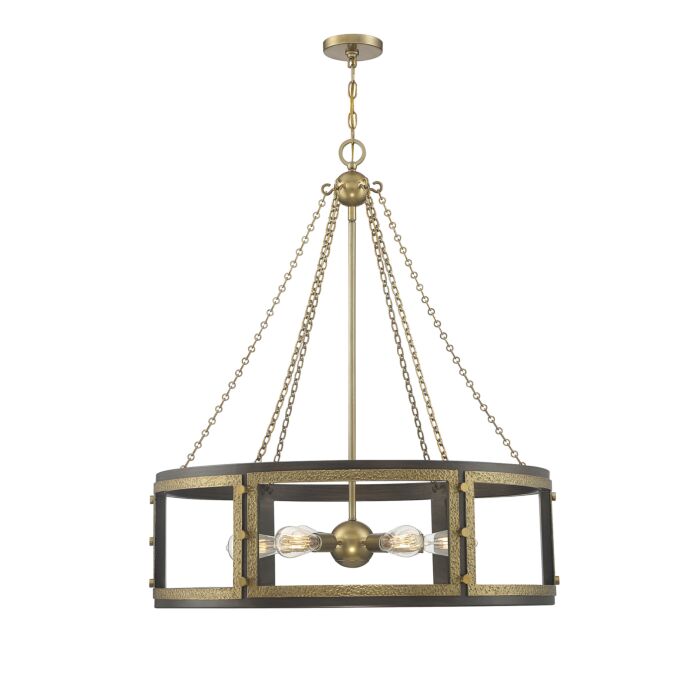 Savoy House Lakefield 6 Light Pendant in Burnished Brass with Walnut