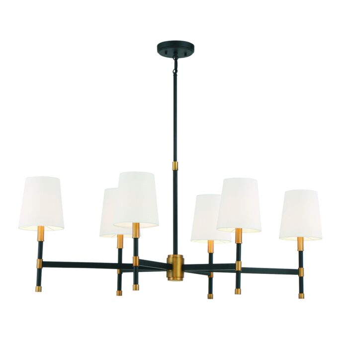 Savoy House Brody 6 Light Linear Chandelier in Matte Black with Warm Brass Accents