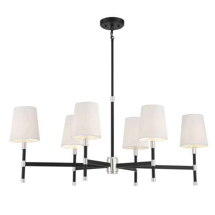 Savoy House Brody 6 Light Linear Chandelier in Matte Black with Polished Nickel Accents
