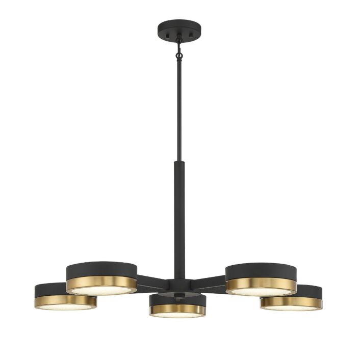 Savoy House Ashor 5 Light LED Chandelier in Matte Black with Warm Brass Accents