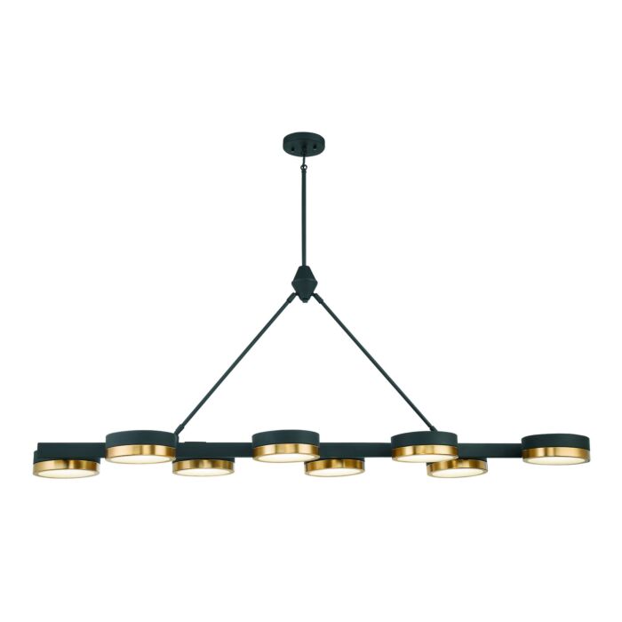 Savoy House Ashor 8 Light LED Linear Chandelier in Matte Black with Warm Brass Accents