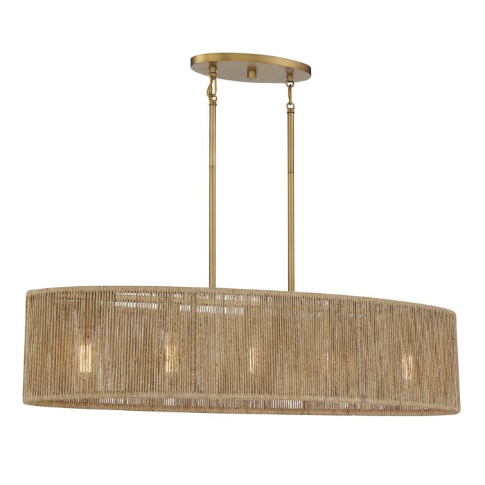 Savoy House Ashe 5 Light Oval Chandelier in Warm Brass and Rope