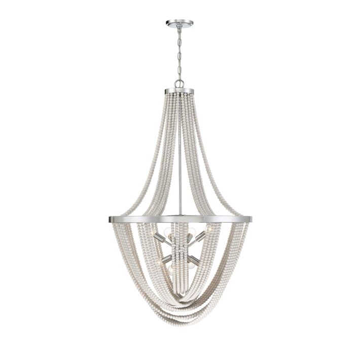 Savoy House Contessa 8 Light Chandelier in Polished Chrome with Wooden Beads