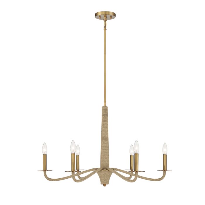 Savoy House Cannon 6 Light Chandelier in Warm Brass and Rope