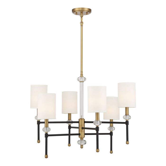 Savoy House Tivoli 6 Light Chandelier in Matte Black with Warm Brass Accents