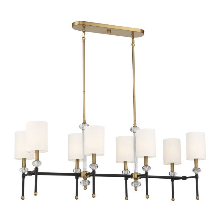 Savoy House Tivoli 8 Light Linear Chandelier in Matte Black with Warm Brass Accents