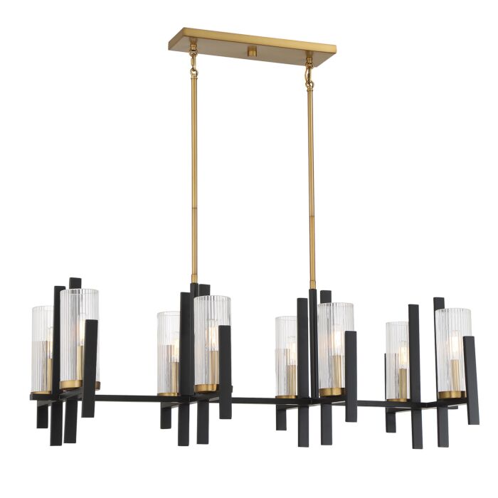 Savoy House Midland 8 Light Linear Chandelier in Matte Black with Warm Brass Accents