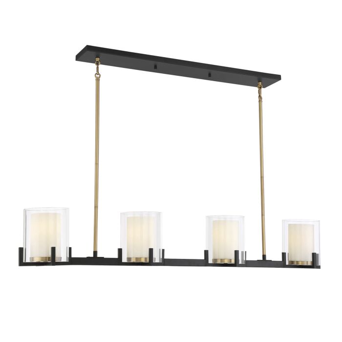 Savoy House Eaton 4 Light Linear Chandelier in Matte Black with Warm Brass Accents