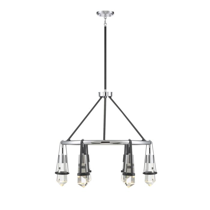 Savoy House Denali 6 Light LED Chandelier in Matte Black with Polished Chrome Accents