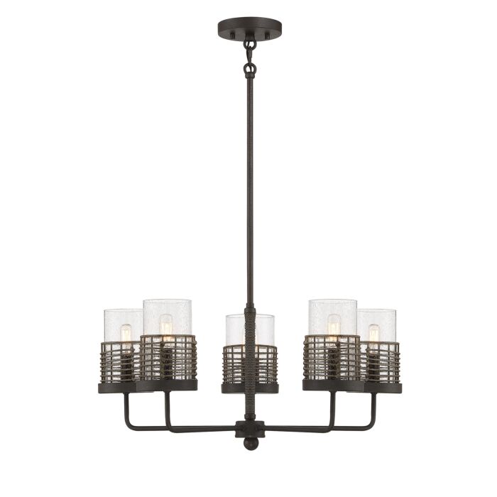 Savoy House Granada 5 Light Chandelier in Gunsmoke with Gray Rattan