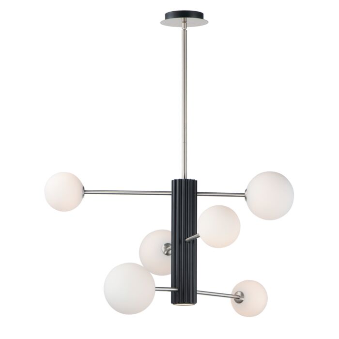 Cog 7-Light LED Pendant in Black with Satin Nickel
