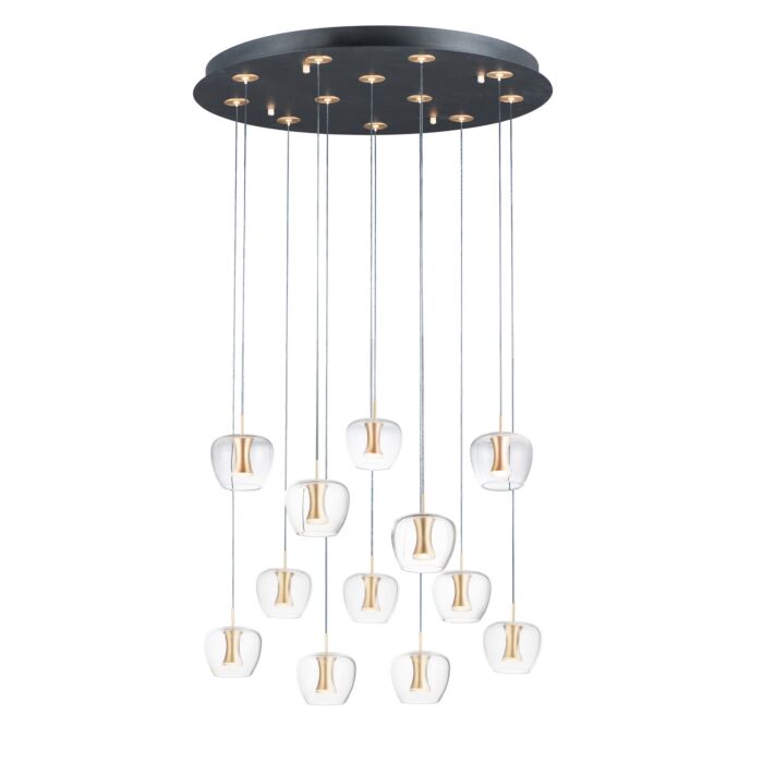 Newton 12-Light LED Pendant in Black with Gold