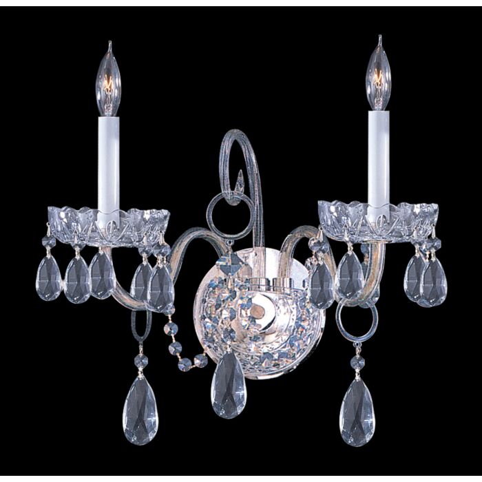 Crystorama Traditional Crystal 2 Light 12 Inch Wall Sconce in Polished Chrome with Clear Swarovski Strass Crystals