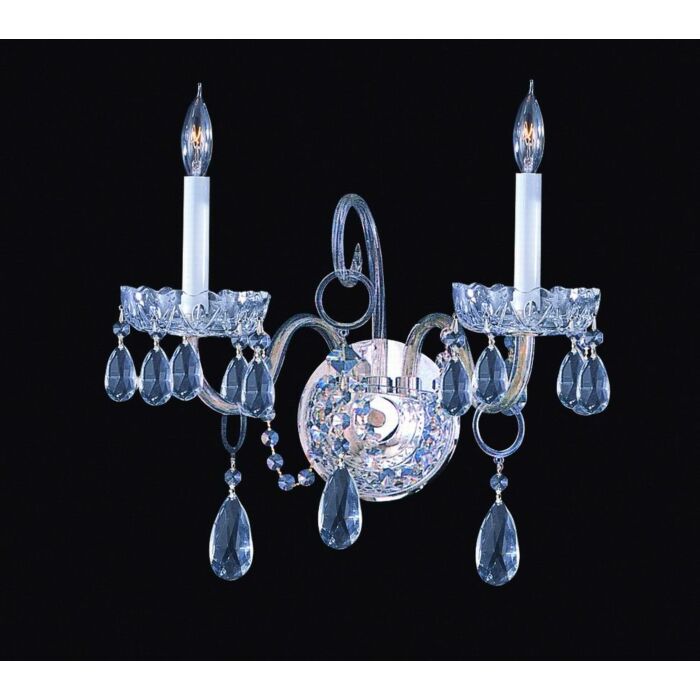Crystorama Traditional Crystal 2 Light 12 Inch Wall Sconce in Polished Chrome with Clear Spectra Crystals