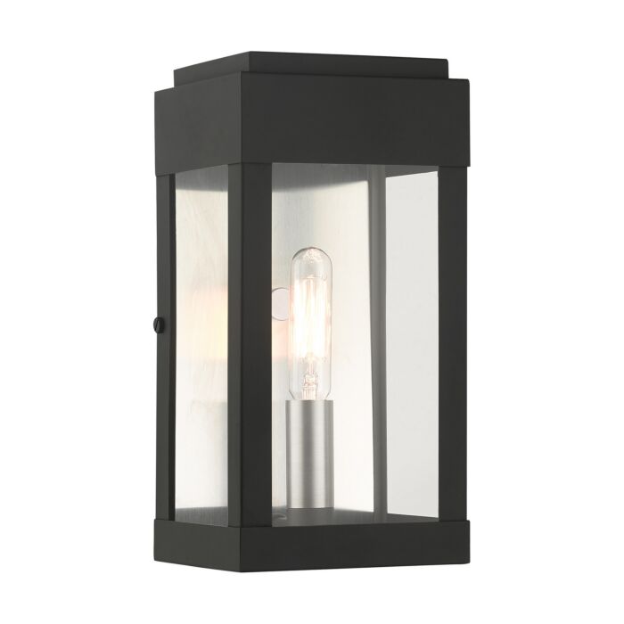 York 1-Light Outdoor Wall Lantern in Black w with Brushed Nickels w/ Brushed Nickel Stainless Steel