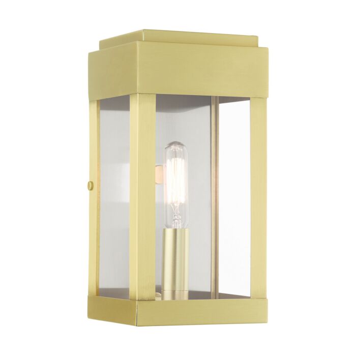 York 1-Light Outdoor Wall Lantern in Satin Brass w with Brushed Nickel Stainless Steel
