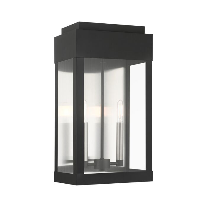 York 2-Light Outdoor Wall Lantern in Black w with Brushed Nickels w/ Brushed Nickel Stainless Steel