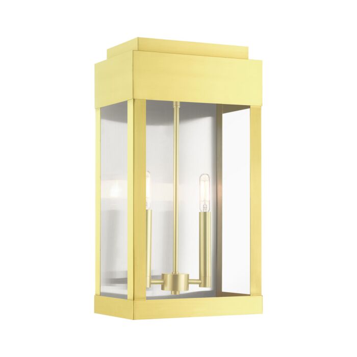 York 2-Light Outdoor Wall Lantern in Satin Brass w with Brushed Nickel Stainless Steel