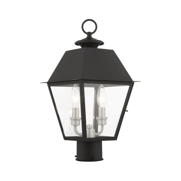 Wentworth 2-Light Outdoor Post Top Lantern in Black w with Brushed Nickel Cluster