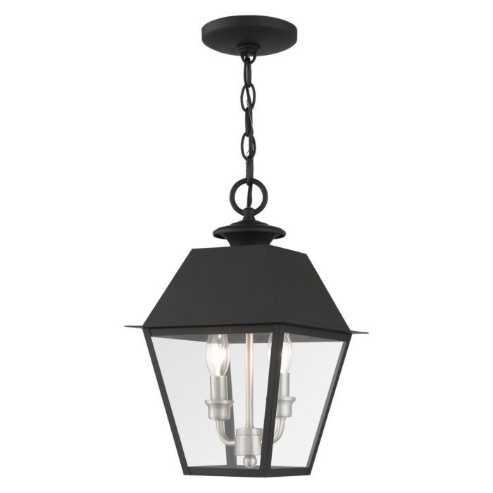 Wentworth 2-Light Outdoor Pendant in Black w with Brushed Nickel Cluster