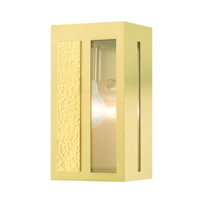 Lafayette 1-Light Outdoor Wall Lantern in Satin Brass w with Hammered Polished Brass Panels
