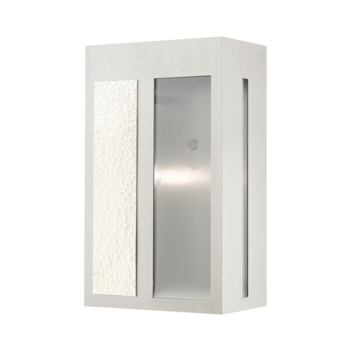 Lafayette 1-Light Outdoor Wall Lantern in Brushed Nickel w with Hammered Polished Nickel Panels