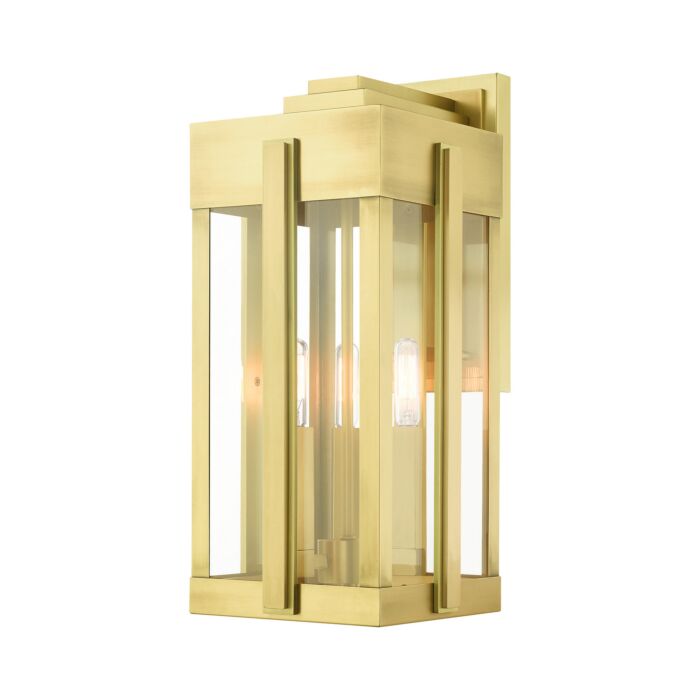 Lexington 3-Light Outdoor Wall Lantern in Natural Brass