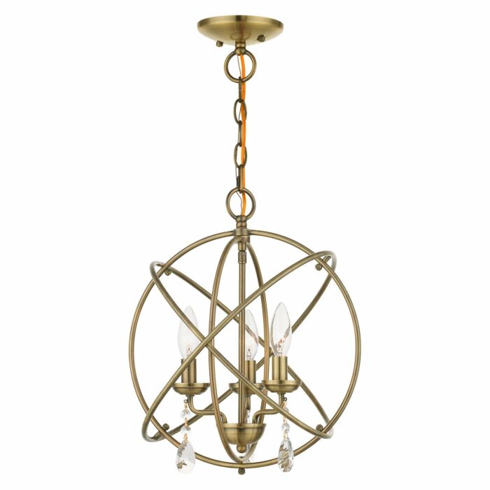 Aria 3-Light Convertible Chandelier with Semi-Flush in Antique Brass