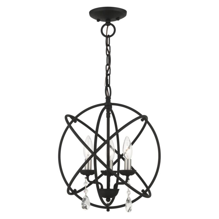Aria 3-Light Convertible Chandelier with Semi-Flush in Black w/ Satin Nickels