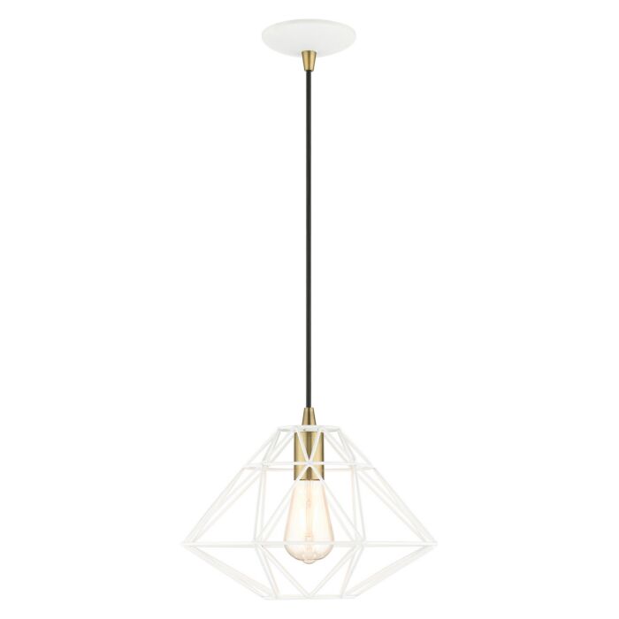 Knox 1-Light Pendant in White w with Antique Brasss