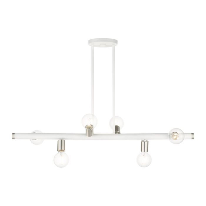 Bannister 6-Light Linear Chandelier in White w with Brushed Nickels