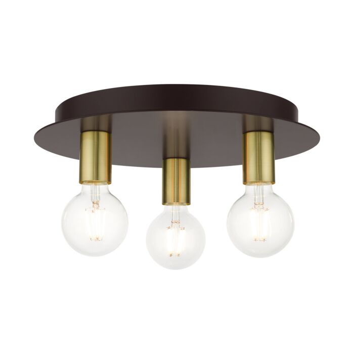 Hillview 3-Light Flush Mount in Bronze w with Satin Brasss