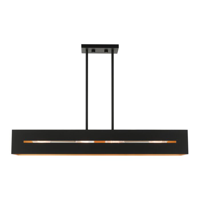 Soma 4-Light Linear Chandelier in Textured Black w with Brushed Nickels