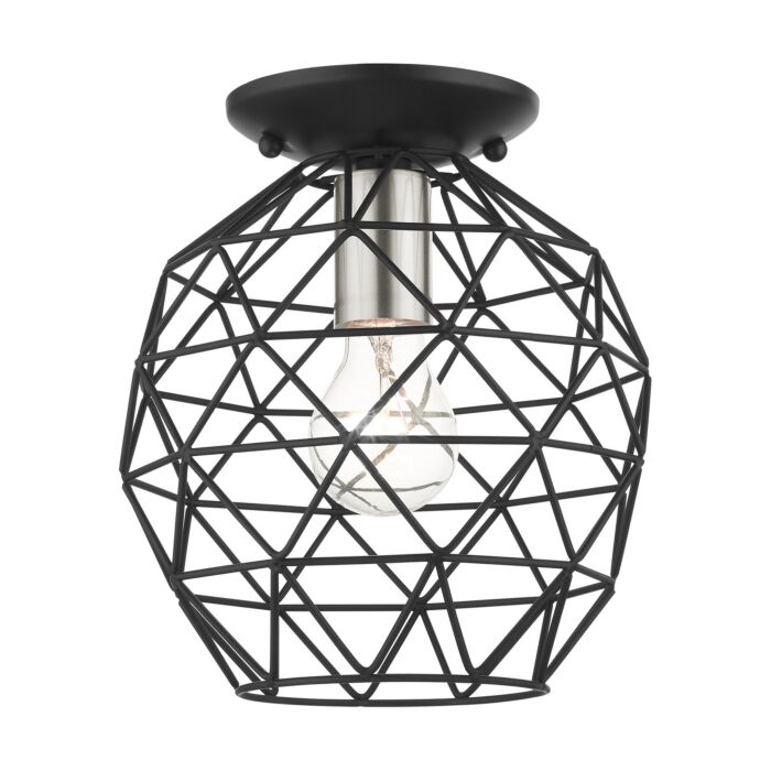 Geometrix 1-Light Flush Mount in Black w with Brushed Nickels
